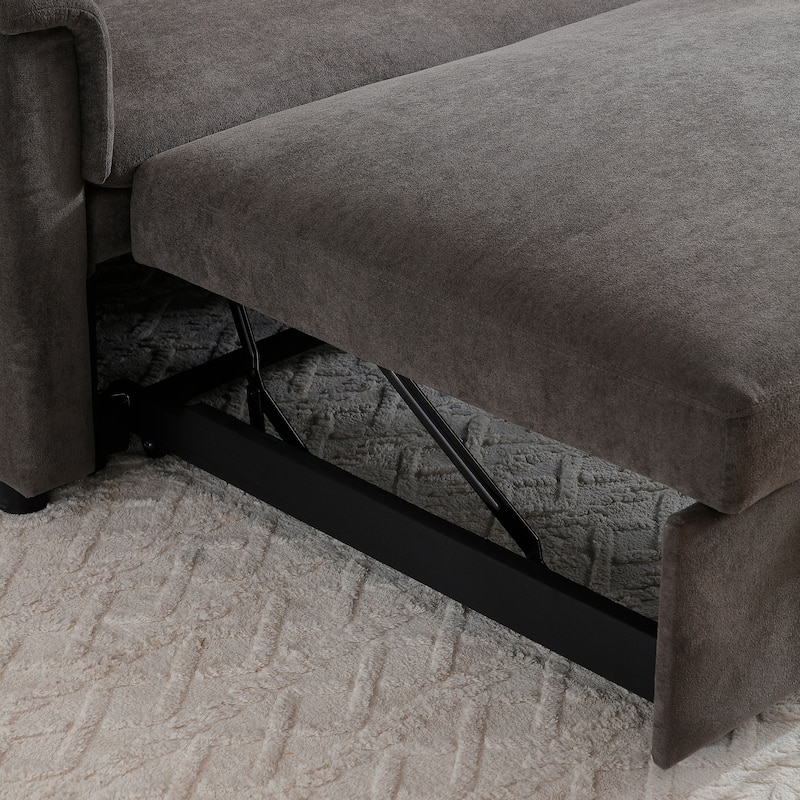 55" Velvet 2-Seater Convertible Sofa Bed, 3-in-1 Pull-Out Loveseat with Adjustable Backrest, USB Ports, Side Pockets