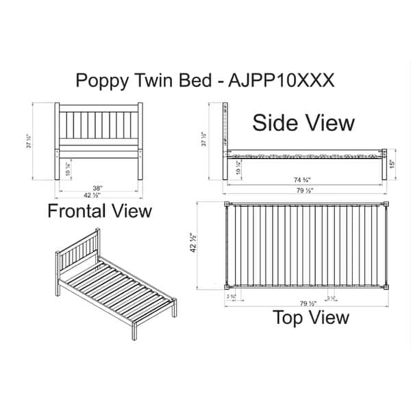 dimension image slide 3 of 4, Poppy Solid Wood Twin or Full Size Bed