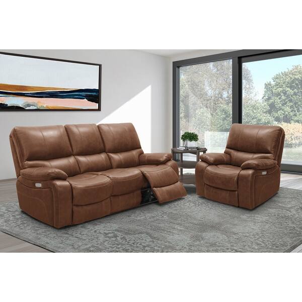 Abbyson Browning Top Grain Leather Power Sofa and Recliner Set with USB