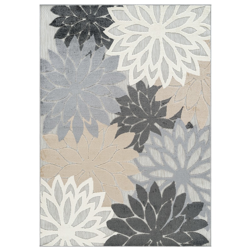 World Rug Gallery Indoor/Outdoor High-Low Textured Area Rug, Floral Easy-Clean Patio Rug