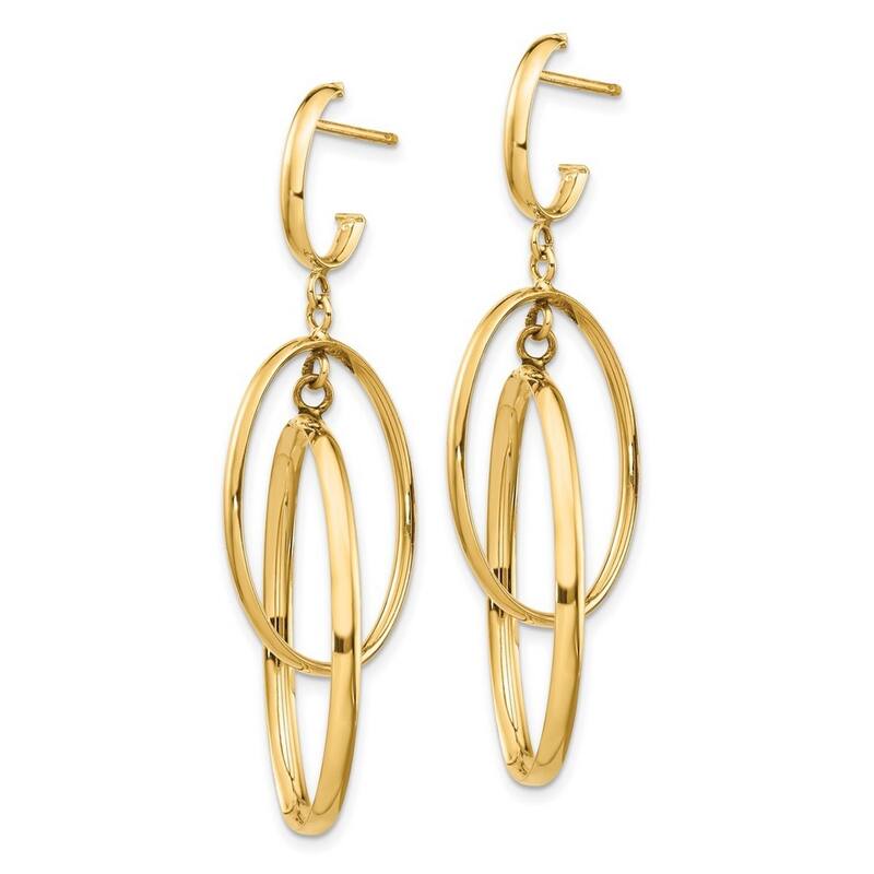 Curata 14k Yellow Gold Polished Double Oval Post Long Drop Dangle Earrings 45x18mm