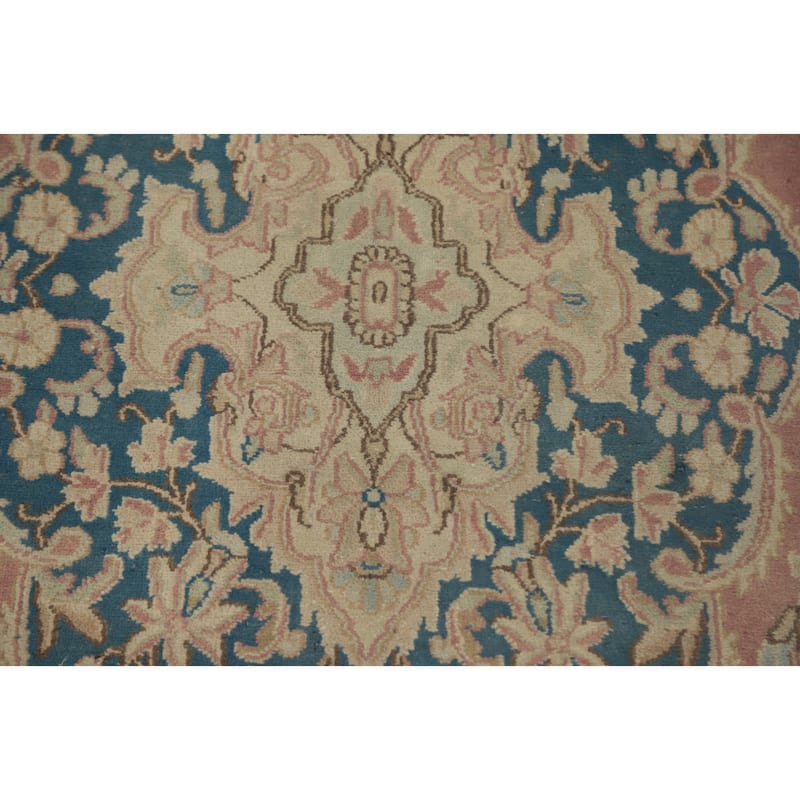 Hand Knotted Oriental 100% Wool Carpet Traditional Floral Pink Kerman Area Rug - 9' 0'' X 5' 6''