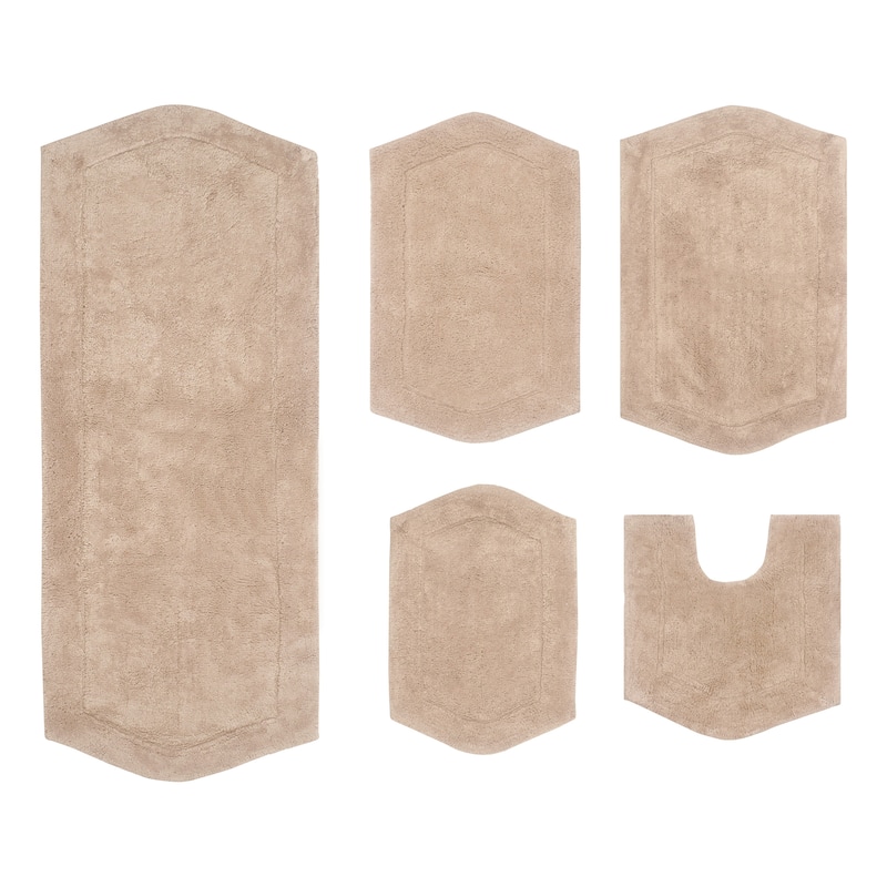 Waterford Collection 100% Cotton Non-Slip Bathroom Rug Set, Machine Washable Bath Rug, 5 Piece Bath Mat Set with Contour