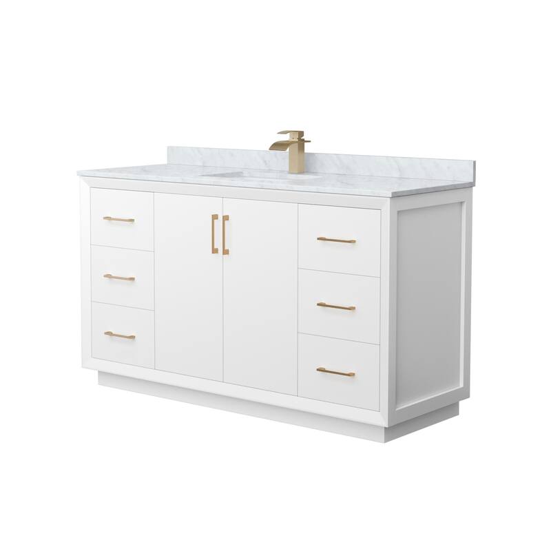 Wyndham Collection WCF414160S-NAT-UNSMXX Strada 60" Free Standing - White / Satin Bronze Hardware