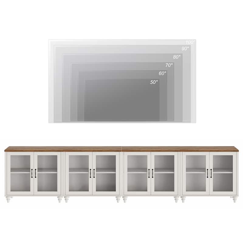 TV Stand with Glass Doors, TV Console Table TV Cabinet