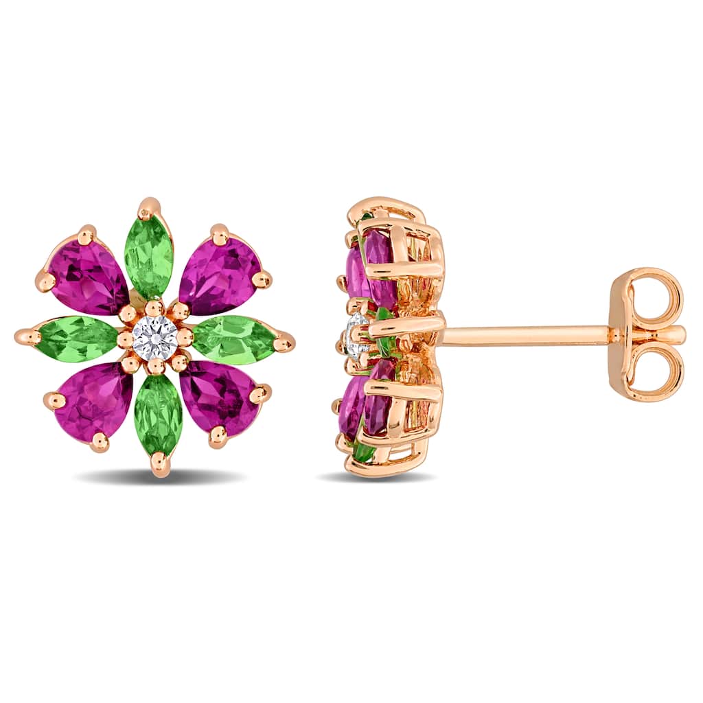 Miadora Multi-Gem Flower Stud Earrings Sterling Silver