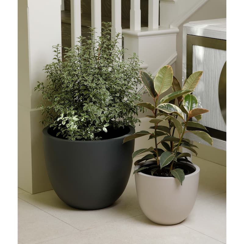 Indoor/Outdoor Large Nordic Minimalist Fiberstone Lightweight Round Planter Pot - 17, 14, 11 inch Matte Finish