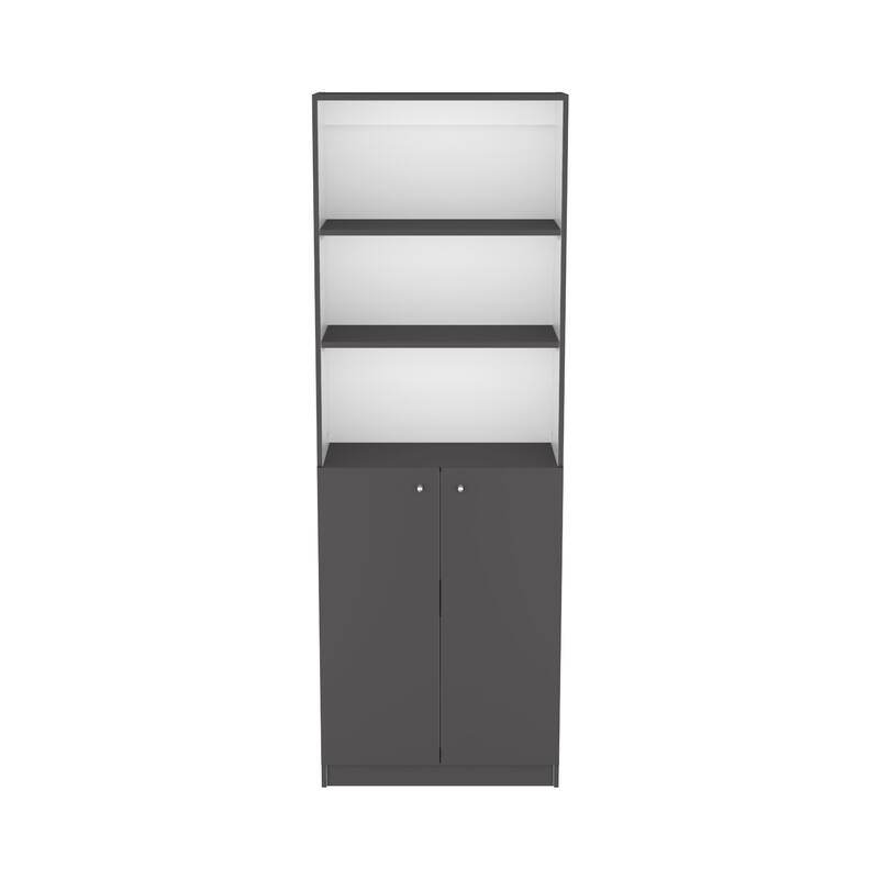 Bookcase Dual-Door Benzoni, Office, Matt Gray / White,High quality and durable - Multicolor