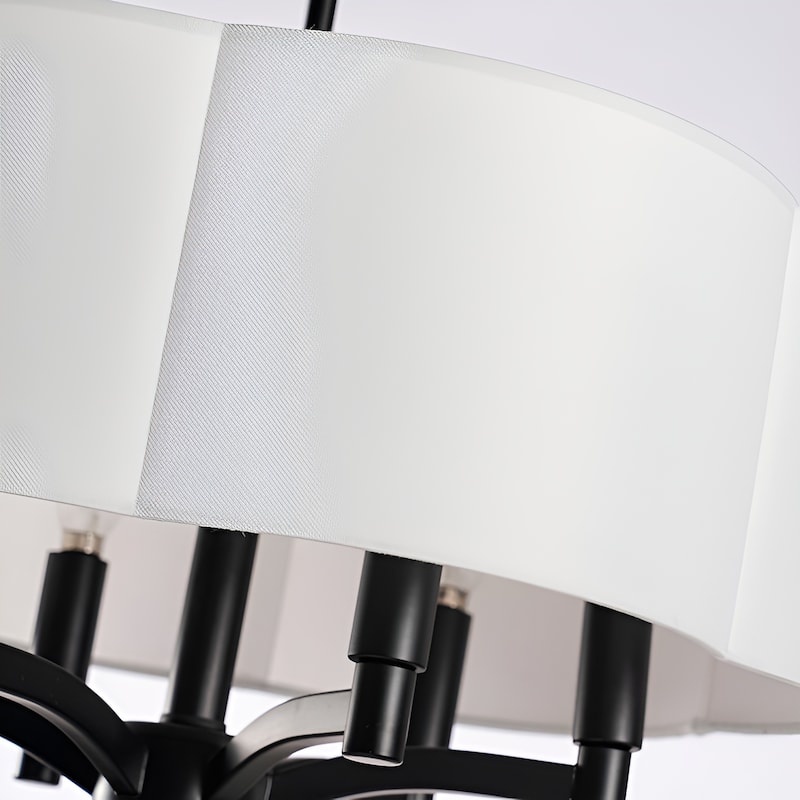 6-Light Palon Drum Pendant with White Fabric Shade Gold/Black Minimalist Lamp 17.5 Inch - N/A