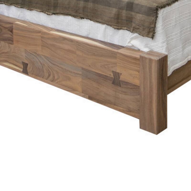 Umey Queen Size Bed, Mango Wood with Grain Details, Two Tone Rustic Brown