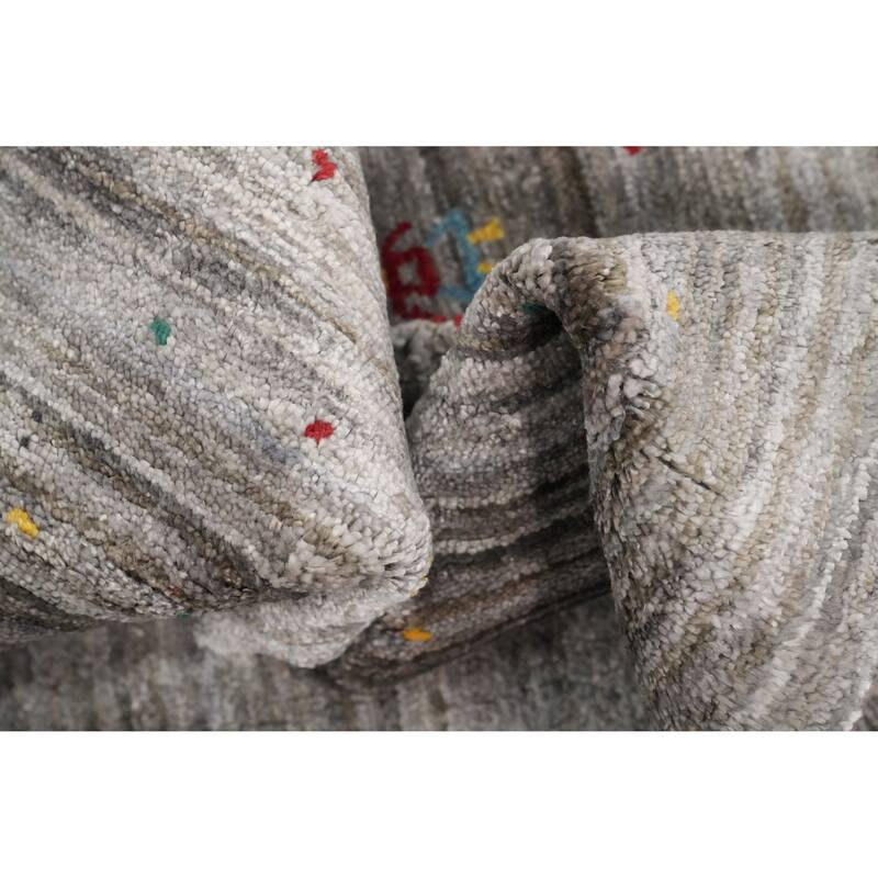 Hand Knotted Oriental Viscose Silk Carpet Tribal Animal Pictorial Greys & Charcoal Gabbeh Area Rug - 5' 9'' X 5' 5''