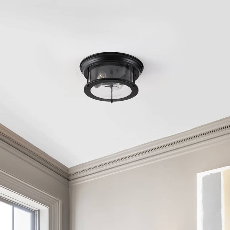 Henry 13.25" Metal/Glass LED Flush Mount, by JONATHAN Y