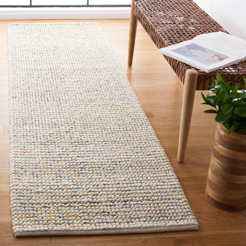 SAFAVIEH Handmade Vermont Coretta Wool Rug - 2'3" x 8' Runner - Dark Gold/Blue