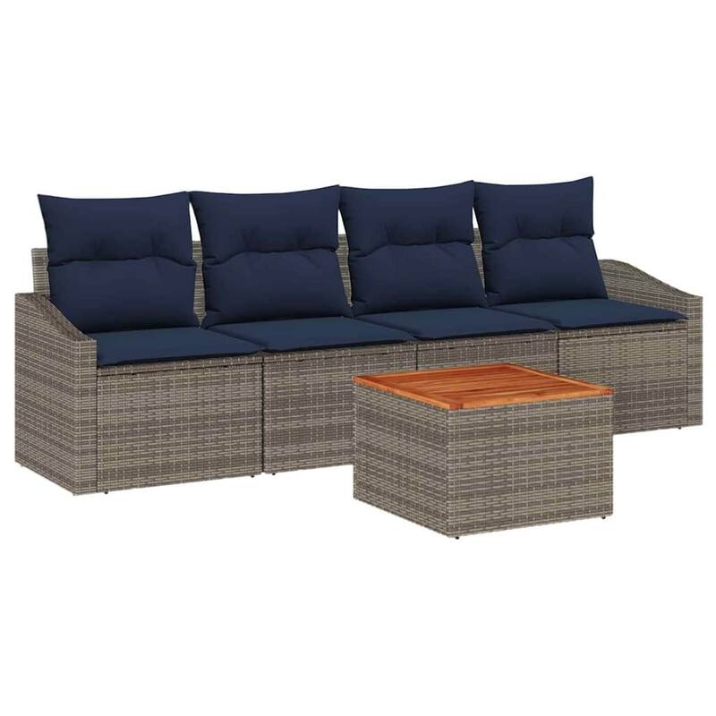 vidaXL 5 Garden Sofa Set with Cushions Black/Grey Poly Rattan - 91.7 x 24.4 x 27.2