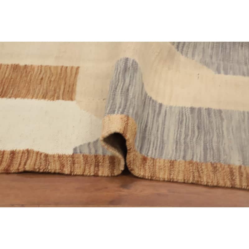Hand Woven Oriental 100% Wool Carpet Southwestern Modern Beige & Ivories Kilim Area Rug - 8' 8'' X 6' 0''
