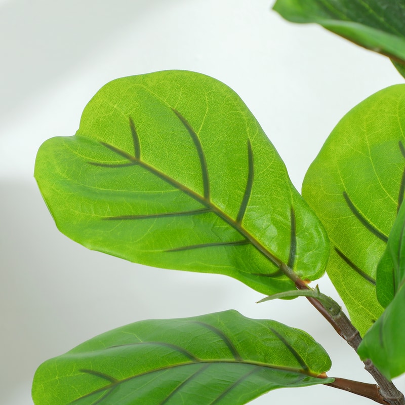 HOMCOM 43" Artificial Fiddle Leaf Fig Tree with 28 PEVA Leaves and Pot, Fake Plant with Flocked Soil for Home Office Living Room