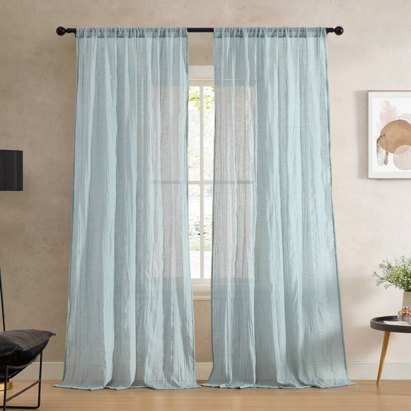 French Connection Charter Crushed Rod Pocket Window Curtain Pair - 50" x 84" - Aqua