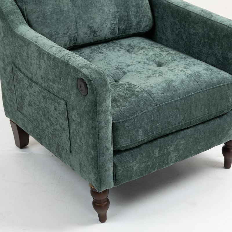 Retro Chenille Accent Sofa Chair with USB Charging Port