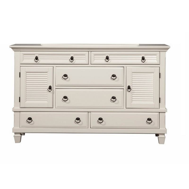 62" White Pine Wood Dresser with 6 Drawer and 2 Cabinet