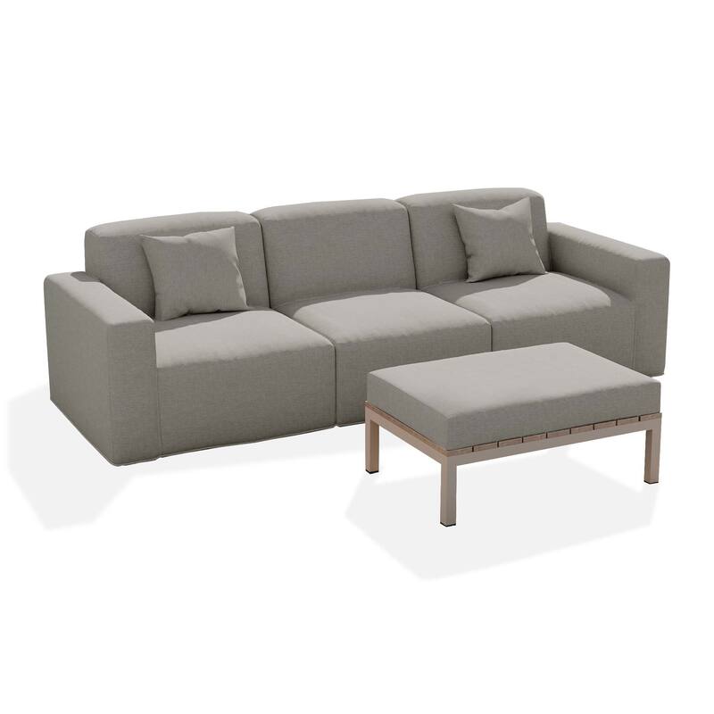 100" W No Assembly Outdoor Patio Modular Sofa with Coffee Table