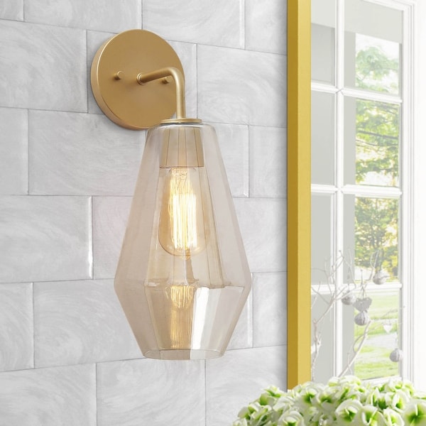 Modern 1-Light Smoked Glass Bathroom Vanity Light Golden Wall Sconce Lighting - L9"x W7"x H16". Opens flyout.