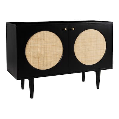 Circle Solid Wood with Natural Woven Cane Two-Door Cabinet