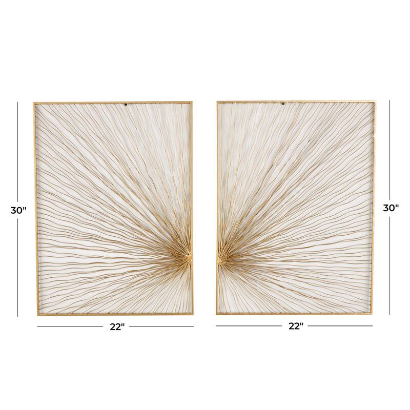 Gold Metal Coiled Ribbon Sunburst Home Wall Decor (Set of 2)