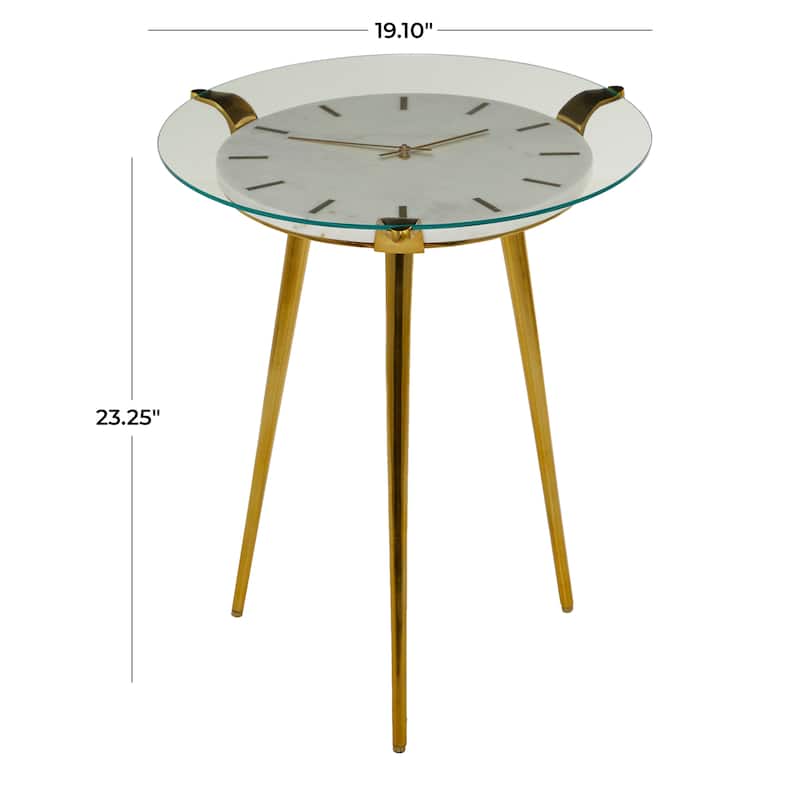 Aluminum Metal Clock Accent Table - White - Roche River Decor - 20"W x 19"L x 23"H