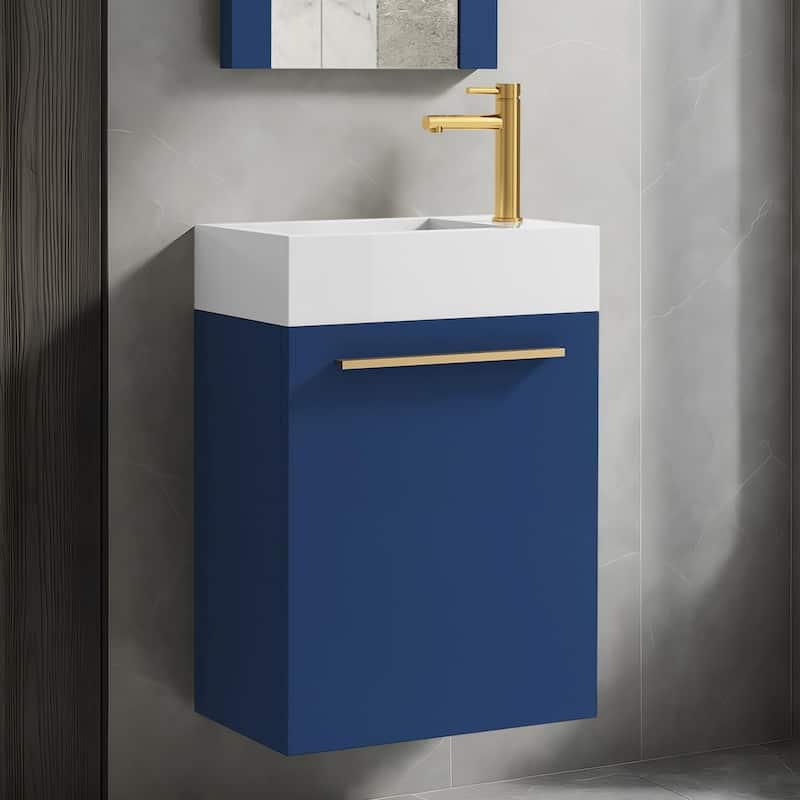 Blossom 18 Inch Floating Wall-Mount Bathroom Vanity Set w/ Acrylic Sink - Navy Blue