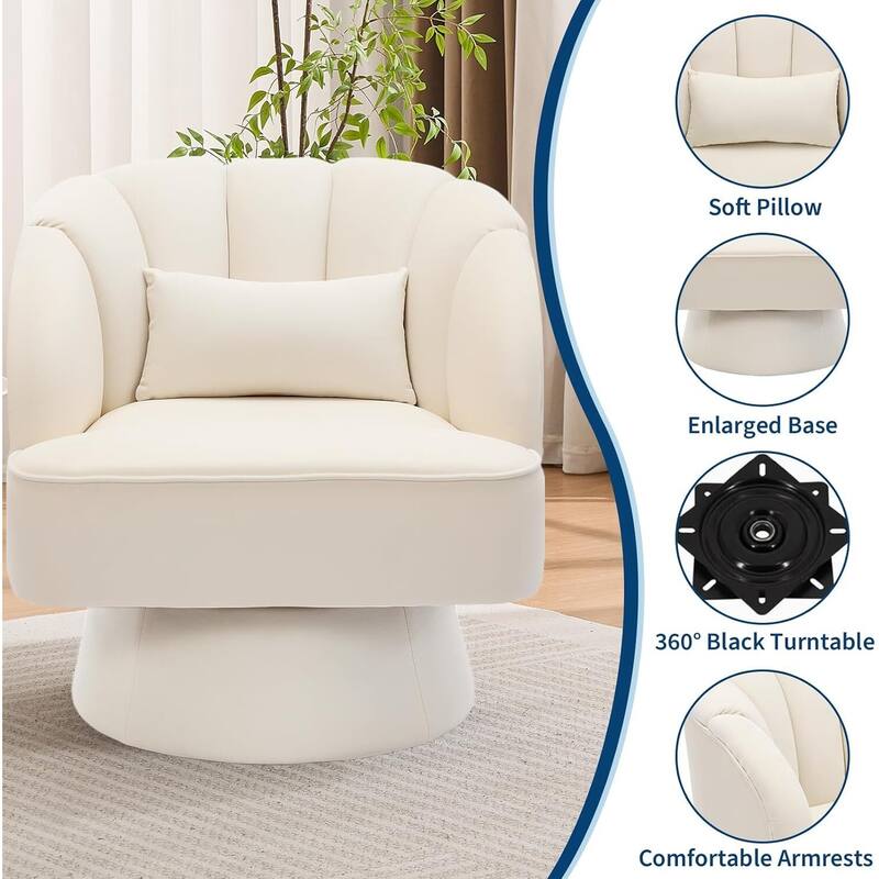 Velvet Upholstered 360° Swivel Accent Chair, Barrel Lounge Chair for Living, Bedroom Reading Nook