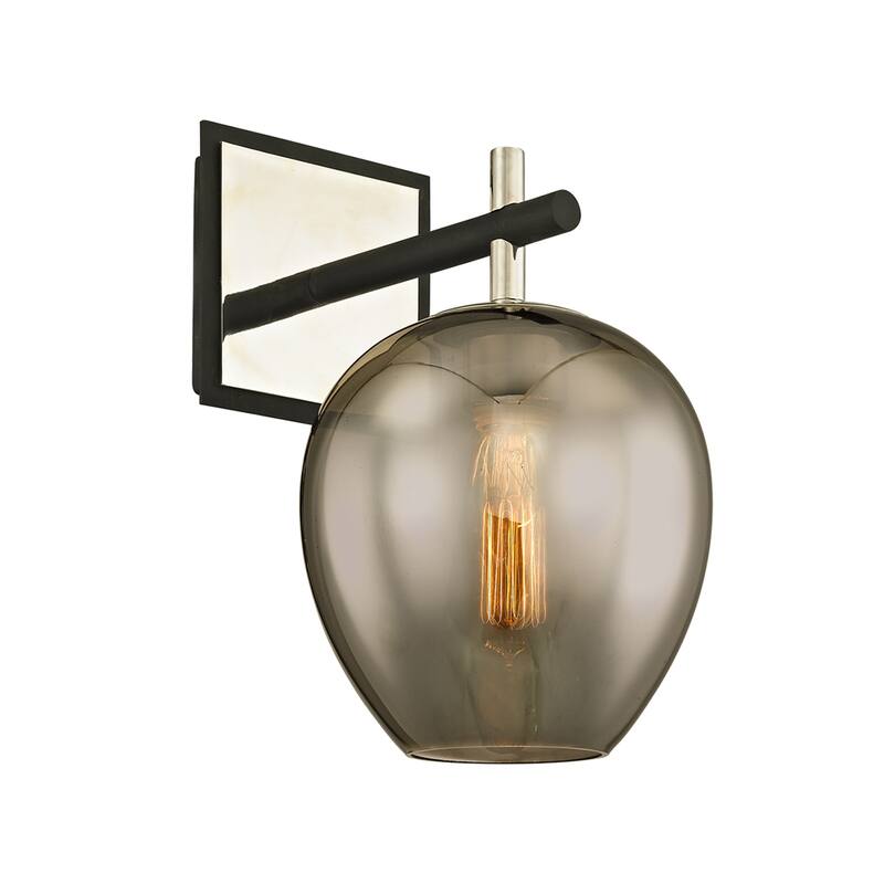 Troy Lighting Iliad 1-light Carbide Black Wall Sconce with Plated Smoked Glass