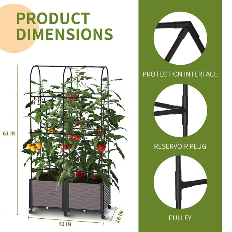 DoCred Raised Garden Bed Planter Box with Wheels and Tall Trellis
