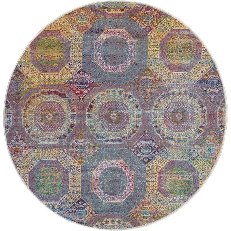 Hodis Power Loomed Distressed Geometric Modern Non Skid Area Rug By HomeRoots - 72' X '72' X '0.5