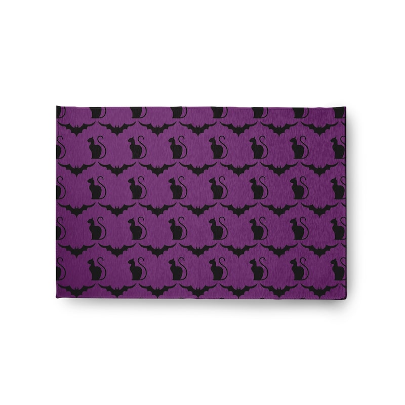 Cats and Bats Halloween Chenille Rug, 18" x 30" - 2' x 3' - Amethyst