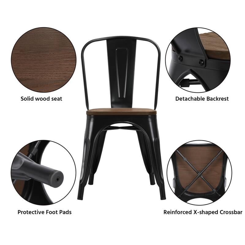 Yaheetech Iron Dining Chairs with Backrest Footrests (Set of 4)