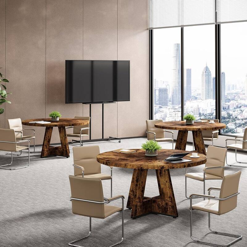 47" Round Conference Table Meeting Room Table with Thickened Top Wood Base Modern Training Desk for Conference/Seminar Room