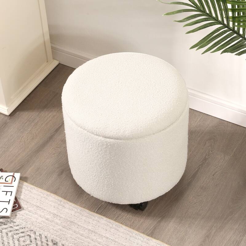 Adeco Faux Leather Round Storage Ottoman with Tufted