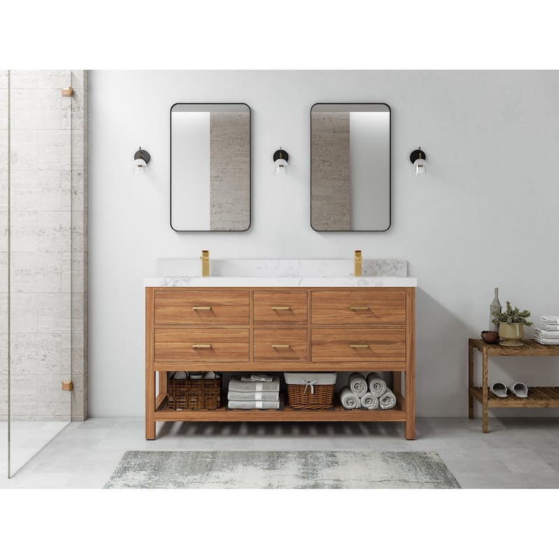 Willow Collections 60 in. W x 22 in. D Parker Solid Teak Double Sink Bathroom Vanity with Countertop