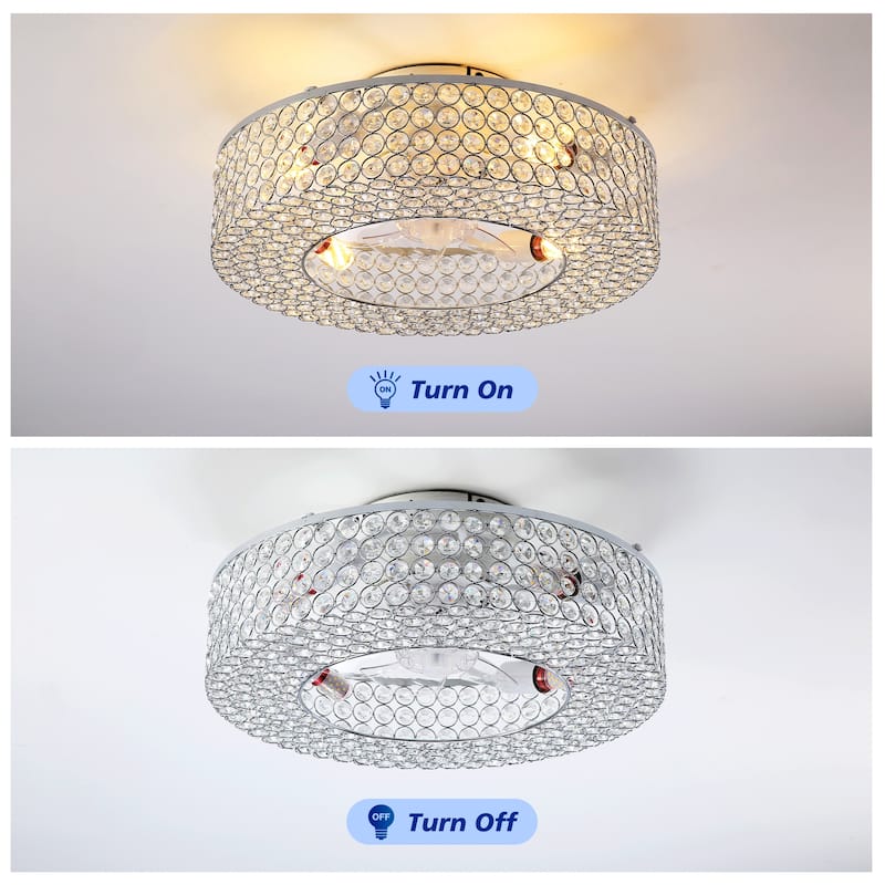 19.6'' Crystal Ceiling Fans with Remote, Flush Mount Ceiling Fan with Light, Chandelier Fan 6 Speed DC Motor Reversible