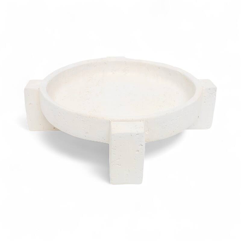 Avice 14.25" Beige Stone Style MGO Decorative Dish on Stand
