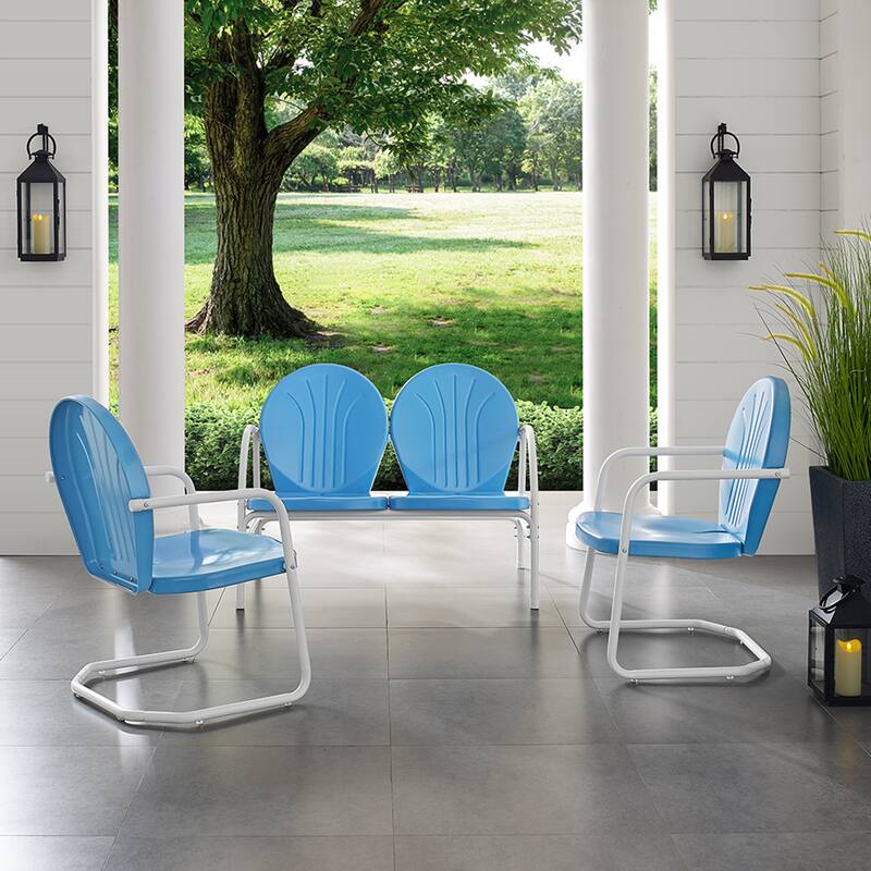 Griffith 3 Piece Metal Outdoor Conversation Seating Set - Loveseat & 2 Chairs in Sky Blue Finish