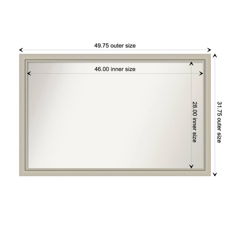 Romano Silver Narrow Framed Non-Beveled Custom Wall Mirror, Bathroom Vanity Mirror - Outer Size: 49.75 x 31.75