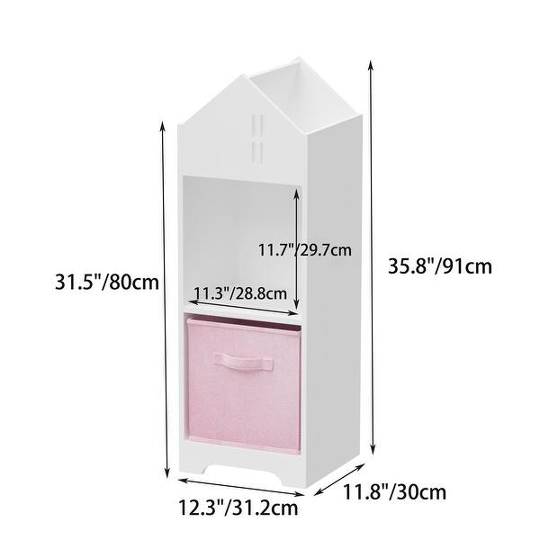 2-Tier Kids Bookcase Organizer with Collapsible Fabric Drawers