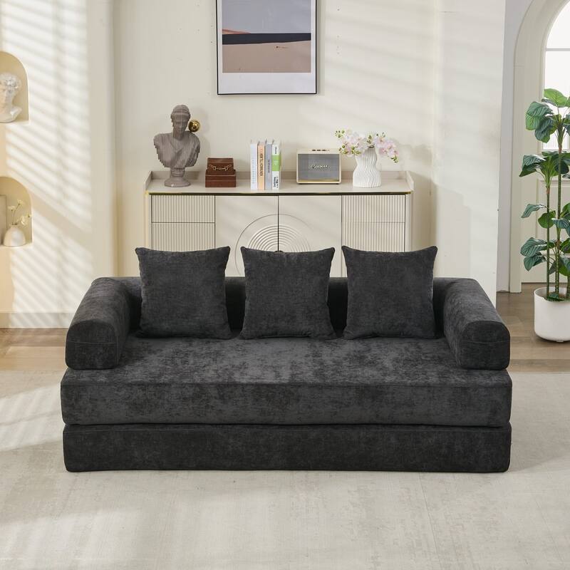 Chenille Convertible Floor Sofa Bed with Armrest for Living Room