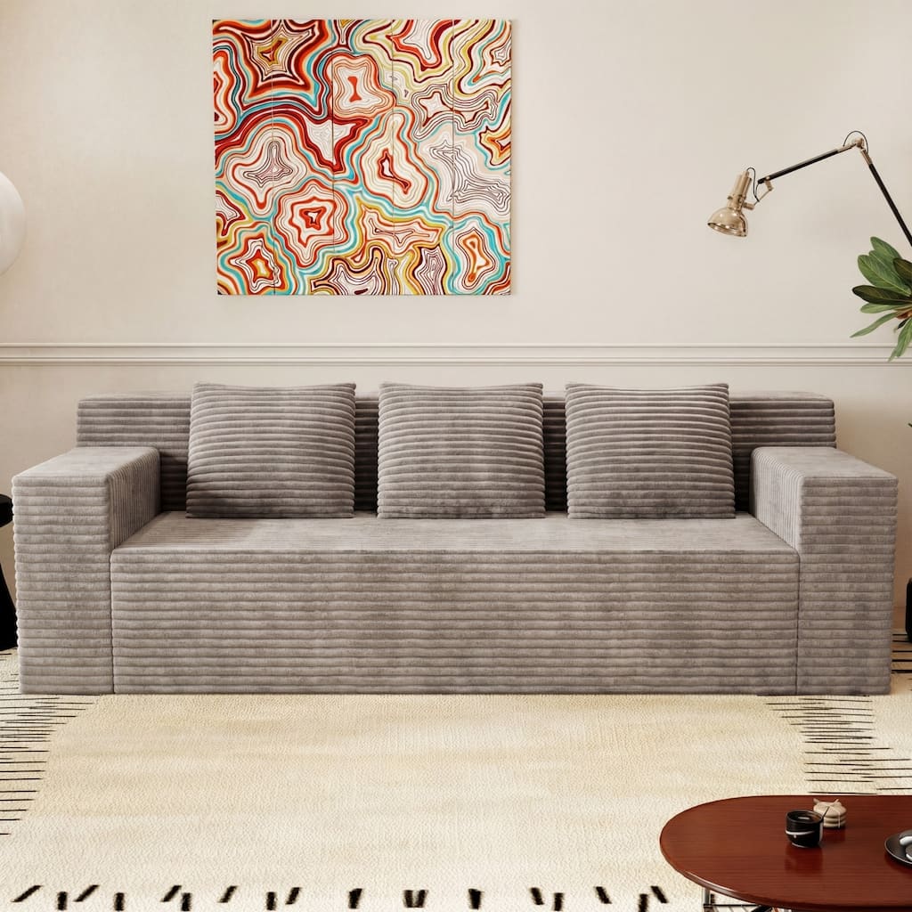 71" Corduroy Fabric 3-Seater Sectional Sofa, No Assembly Required