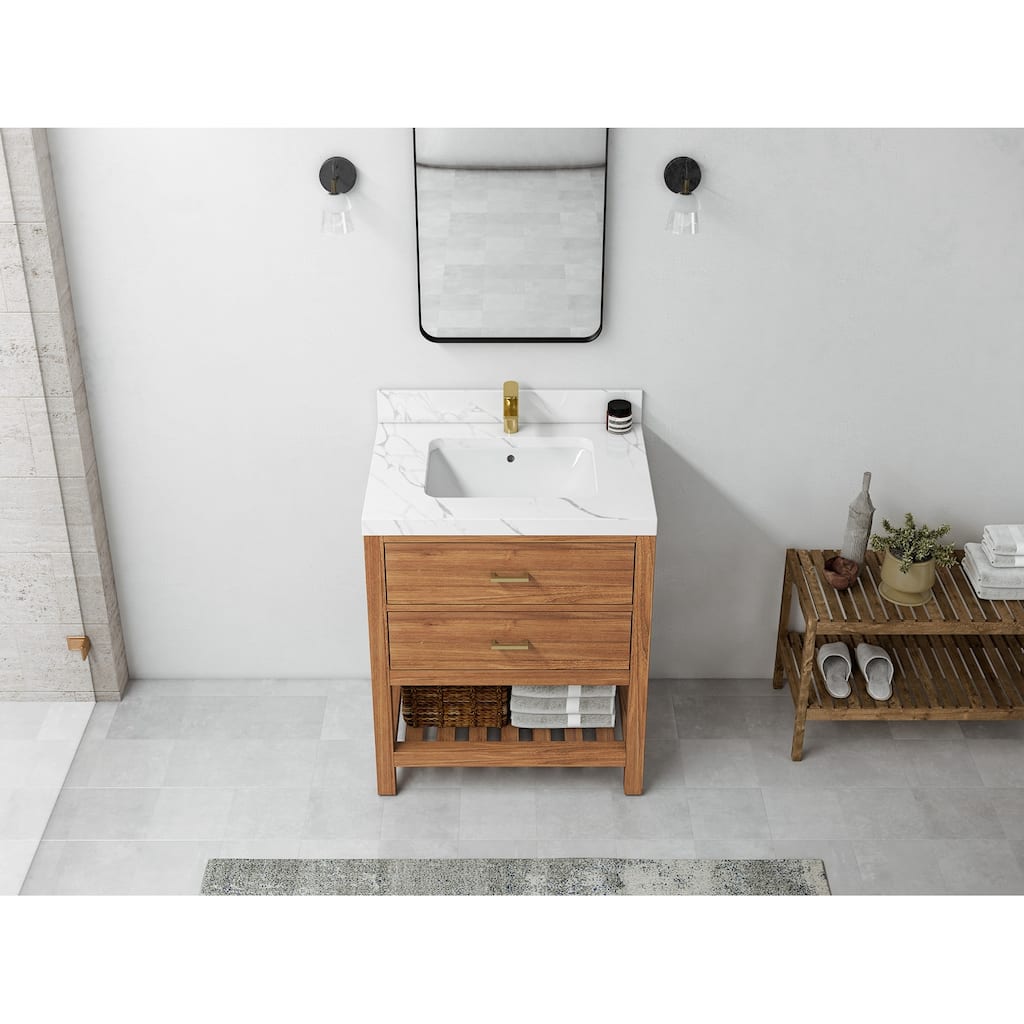 Willow Collections 30 in. W x 22 in. D Parker Solid Teak Single Sink Bathroom Vanity with Countertop
