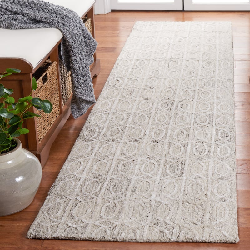 SAFAVIEH Handmade Ebony Giseltraud Modern Wool Rug - 2'3" x 9' Runner - Beige/Ivory