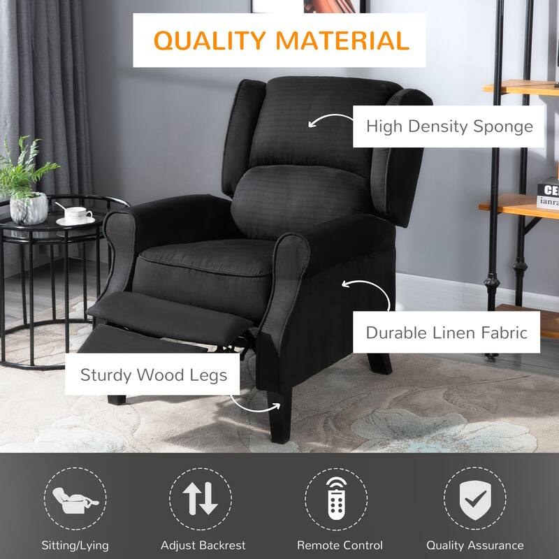 Wingback Heated Massage Chair Vintage Upholstered Recliner Chair with Adjustable Backrest Remote Control Side Pocket Storage