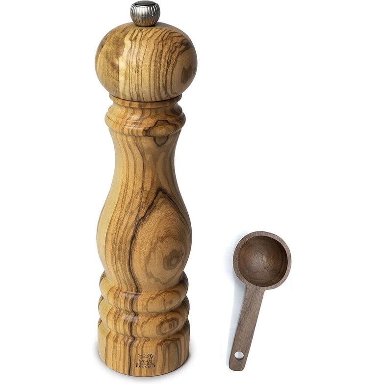 Paris Olivier Pepper Mill Gift Set Olive Wood - With Wooden Scoop (9 -Inch, Pepper Mill w/ Scoop)