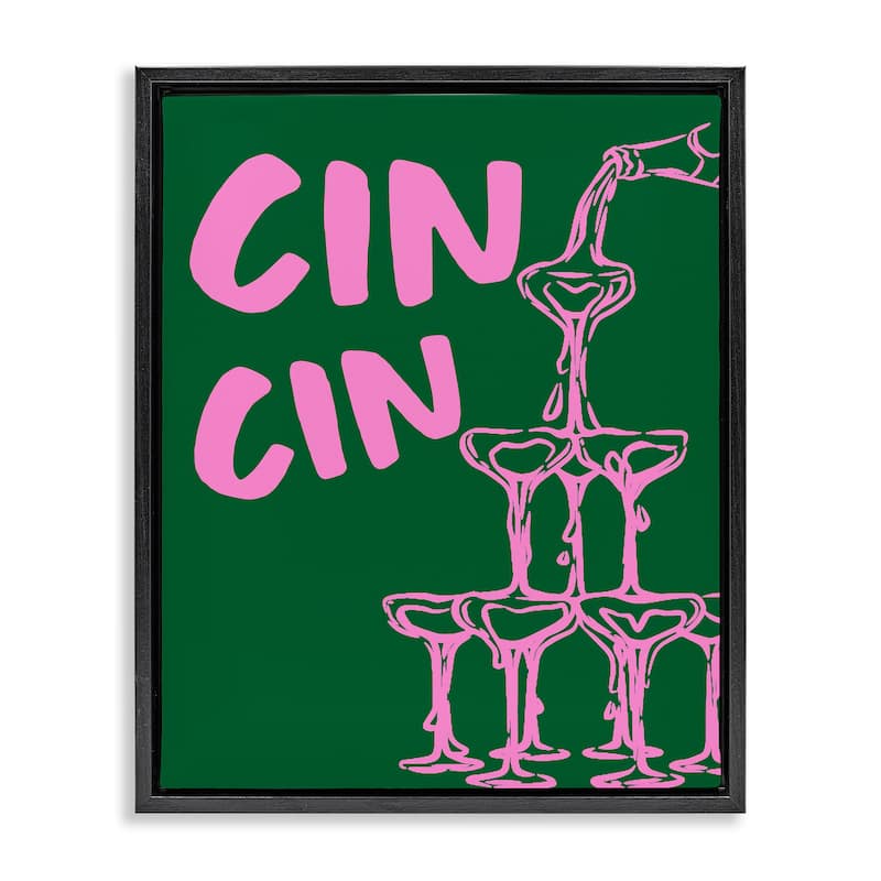 Stupell Green & Pink Cin Cin Framed Floater Canvas Wall Art Design By House of Lulu - 25 x 31 - Black